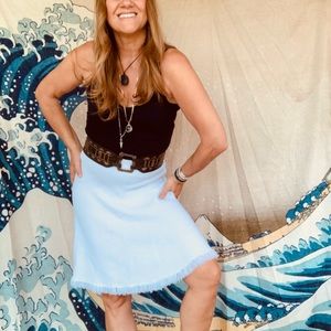 Rachel Roy soft white knit flare skirt with fringe hem M